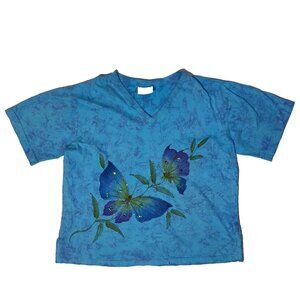 Coconut Reed Butterfly Beaded Sequin Blue Tie-dye Tshirt - XL Cotton Beach Top